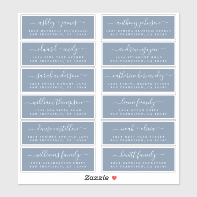 Chic Script Blue Wedding Guest Address Labels (Blatt)