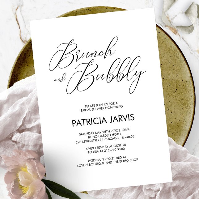 Chic Script Brunch und Bubbly Brautparty Einladung (Von Creator hochgeladen)