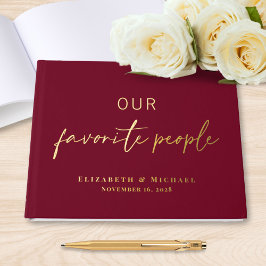 Chic Script Burgundy Foto Wedding Gästebuch