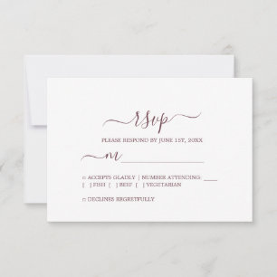 Chic Script Burgundy Minimal Wedding RSVP Karte