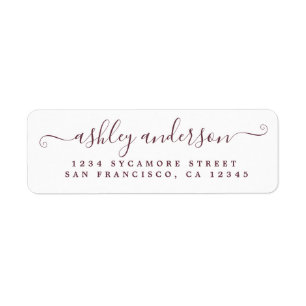 Chic Script Burgundy Name Rücksendeadresse