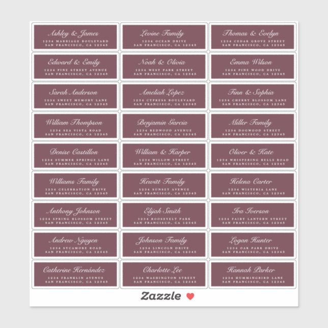 Chic Script Burgundy Wedding Guest Address Labels (Blatt)
