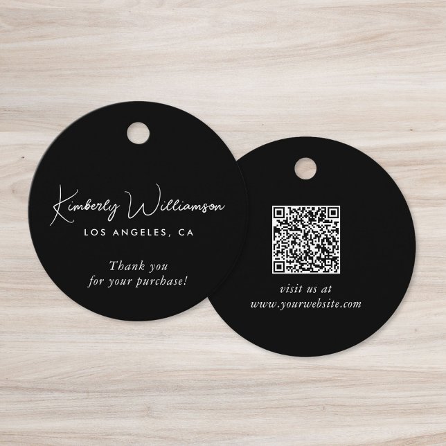 Chic Script Business QR Code Danke-Schön-Geschenka Geschenkanhänger (Chic Script Business QR Code Thank You Gift Tag)