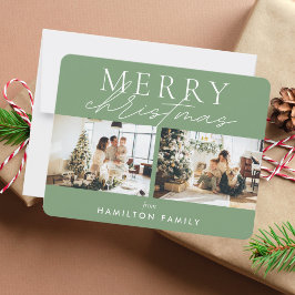 Chic Script Calligrafie Frohe Weihnachten Zwei Fot Mitteilungskarte