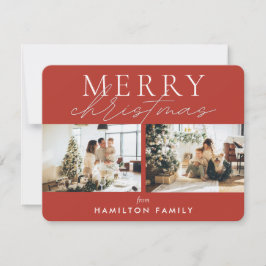 Chic Script Calligrafie Frohe Weihnachten Zwei Fot Mitteilungskarte