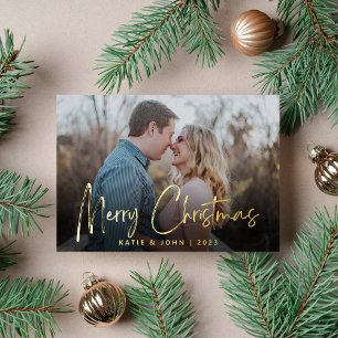 Chic Script Calligraphy Christmas Couple Foto Folien Feiertagskarte