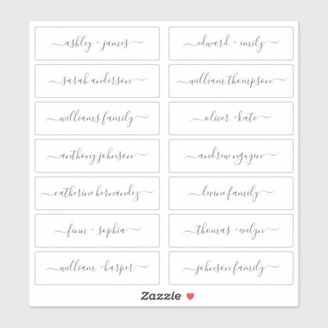 Chic Script Calligraphy Guest Names Labels (Blatt)
