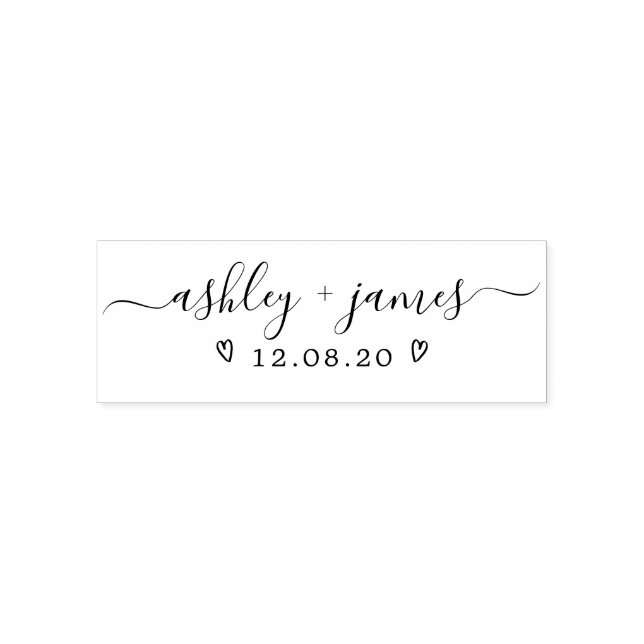 Chic Script Calligraphy Names Wedding Date Permastempel (Design)