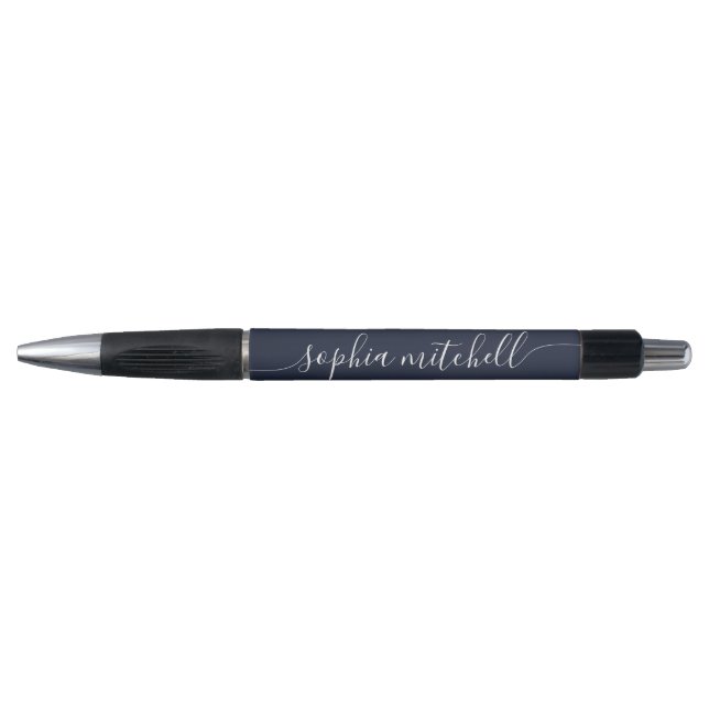Chic Script Calligraphy Navy Blue Pen Kugelschreiber (Vorderseite)