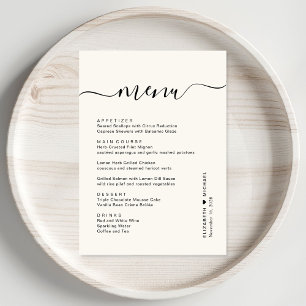 Chic Script Creme Hochzeitsempfang Menükarte