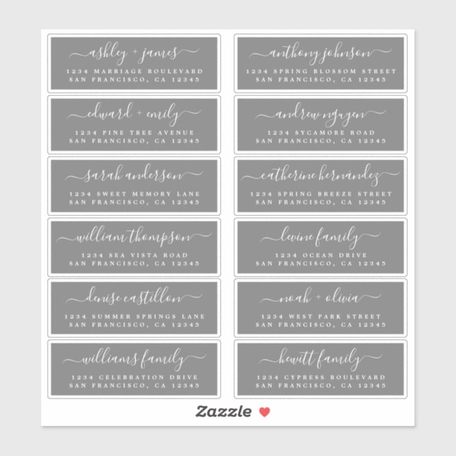 Chic Script Dark Gray Wedding Guest Address Labels (Blatt)