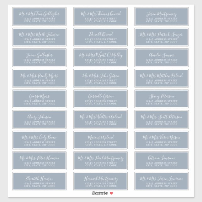 Chic Script Dusty Blue Guest Address Labels (Blatt)