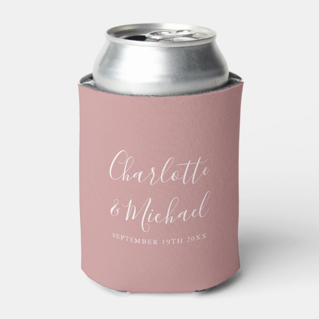 Chic Script Dusty Rose Wedding Can Cooler Dosenkühler (Kanne Vorderseite)