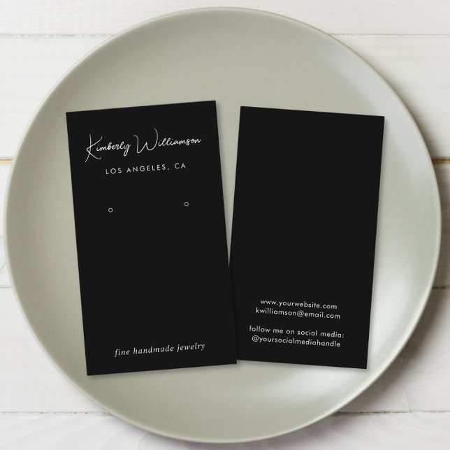Chic Script Earring Black Juwelier Display Card Visitenkarte (Empower your name in our signature script as your logo and brand identity)
