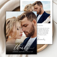 Chic Script Elegant 2 Foto Hochzeit Danke Karte