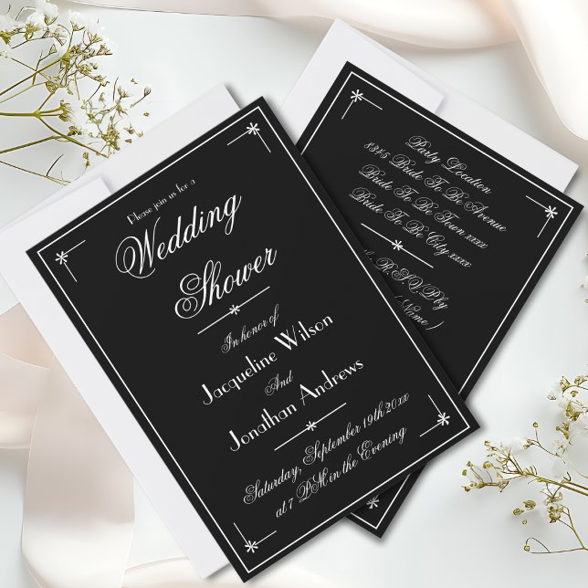 Chic Script Eleganter Schwarzweiß-Polterabend Einladung (Elegant Script, Chic Black & White Invitation for a Wedding Shower.)