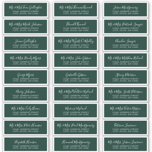Chic Script Emerald Green Guest Address Labels (Vorderseite)