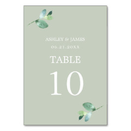 Chic Script Eucalyptus Foliage Green Wedding Tischnummer