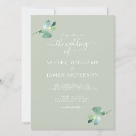 Chic Script Eucalyptus Foliage Minimale Hochzeit Einladung