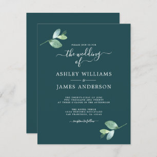 Chic Script Eucalyptus Foliage Minimale Hochzeit Einladung