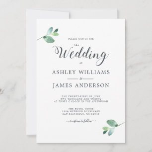 Chic Script Eucalyptus Foliage Minimale Hochzeit Einladung