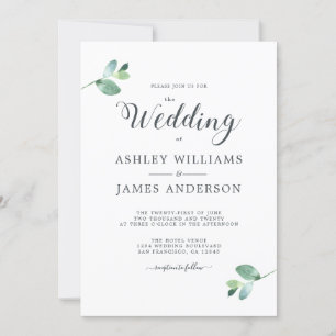 Chic Script Eucalyptus Foliage Minimale Hochzeit Einladung