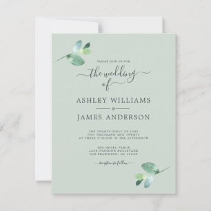 Chic Script Eucalyptus Foliage Minimale Hochzeit Einladung