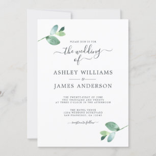 Chic Script Eucalyptus Foliage Minimale Hochzeit Einladung