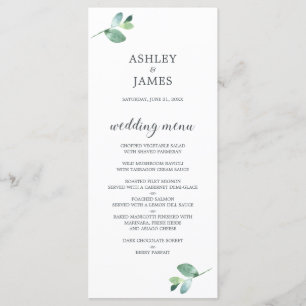 Chic Script Eucalyptus Foliage Minimale Hochzeit Menükarte