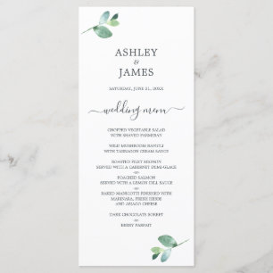 Chic Script Eucalyptus Foliage Minimale Hochzeit Menükarte