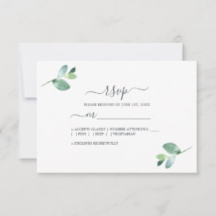 Chic Script Eucalyptus Foliage Minimale Hochzeit RSVP Karte