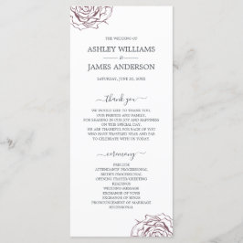 Chic Script floral Burgundy Rose Simple Wedding Programm