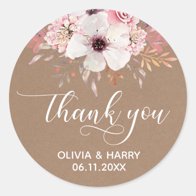 Chic Script Floral Gastgeschenk Hochzeit Stickers  (Vorderseite)