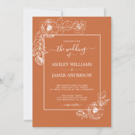 Chic Script floral Kontur Burnt Orange Wedding Einladung