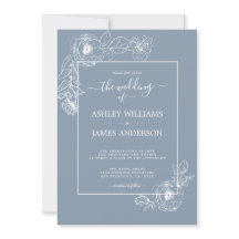 Chic Script Floral Kontur Dusty Blue Wedding