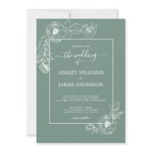 Chic Script Floral Kontur Dusty Green Wedding