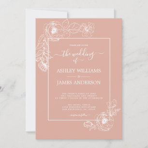Chic Script floral Kontur Dusty Pink Wedding Einladung