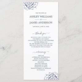 Chic Script Floral Navy Blue Rose Simple Wedding Programm