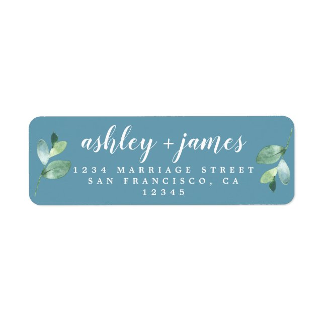 Chic Script Foliage Blue Return Address Label (Vorne)