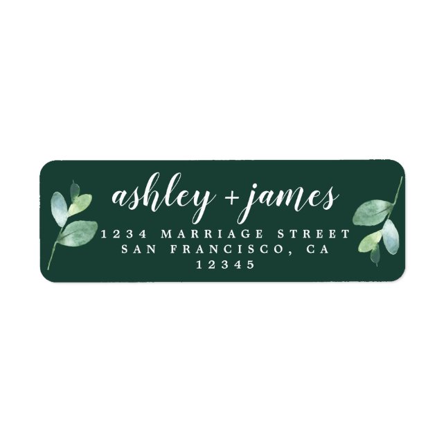 Chic Script Foliage Dark Green Rücksendeadresse (Vorne)