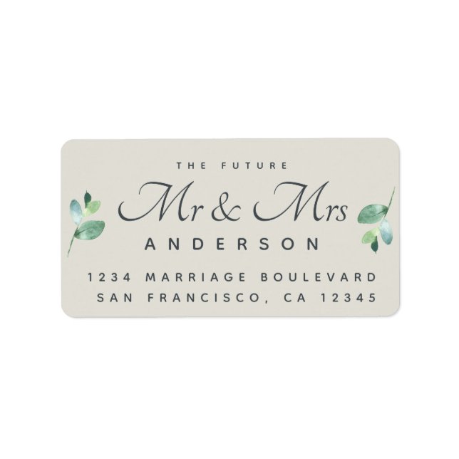Chic Script Foliage Future Mr. Wedding Address Adressaufkleber (Vorne)