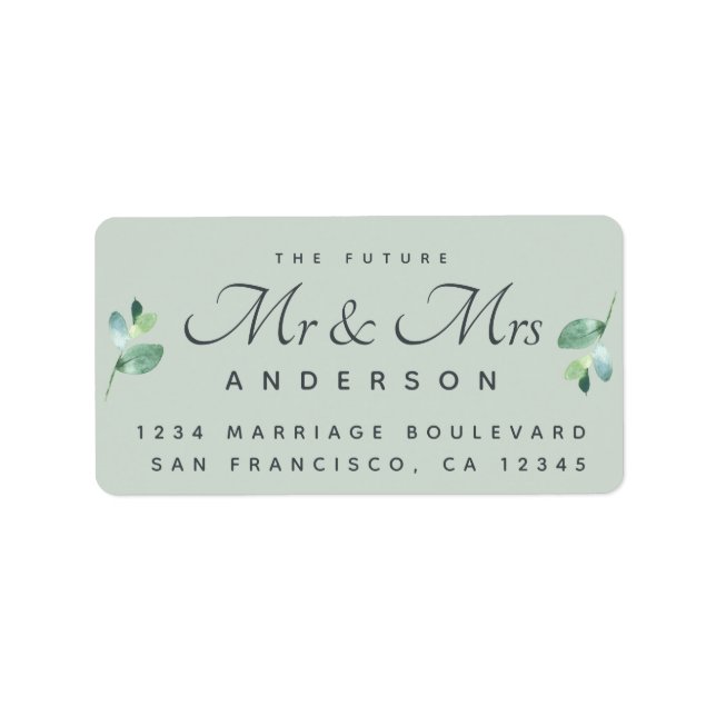 Chic Script Foliage Future Mr. Wedding Address Adressaufkleber (Vorne)