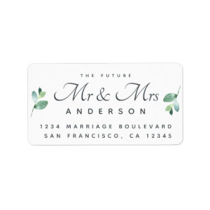 Chic Script Foliage Future Mr. Wedding Address Adressaufkleber