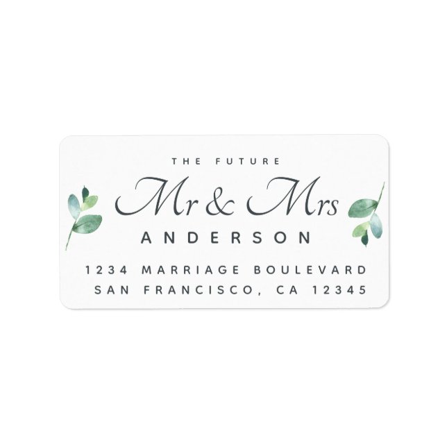 Chic Script Foliage Future Mr. Wedding Address Adressaufkleber (Vorne)