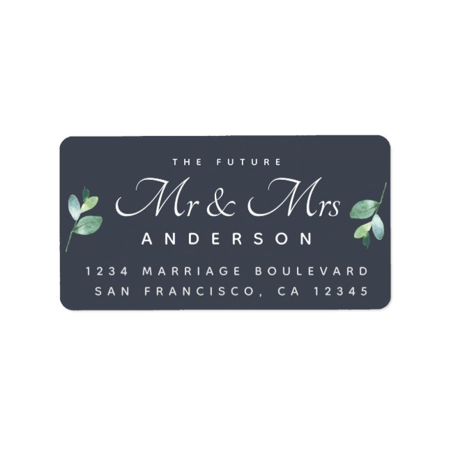 Chic Script Foliage Future Mr. Wedding Address Adressaufkleber (Vorne)