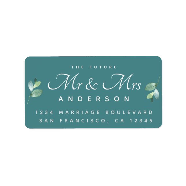 Chic Script Foliage Future Mr. Wedding Address Adressaufkleber (Vorne)