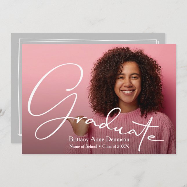 Chic Script Foto Abschluss Einladung (Vorne/Hinten)