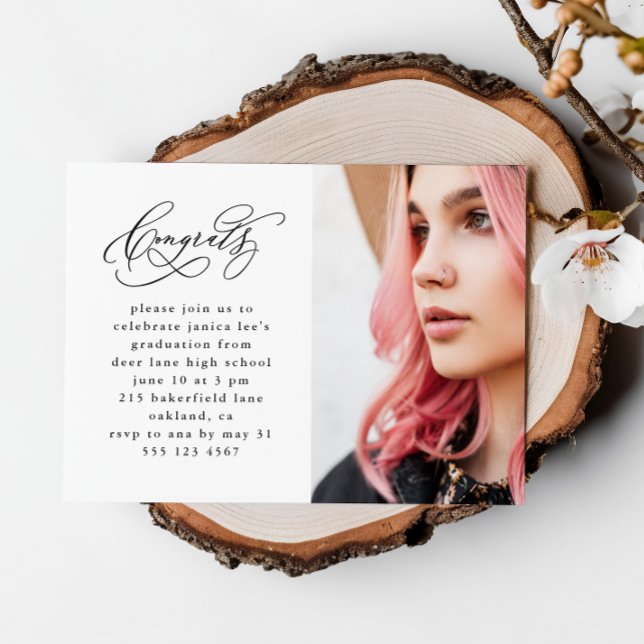 Chic Script Foto Abschluss Magnetische Einladung (Von Creator hochgeladen)