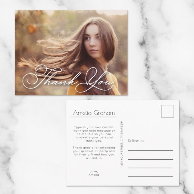 Chic Script Foto Abschluss Vielen Dank Postkarte (Von Creator hochgeladen)