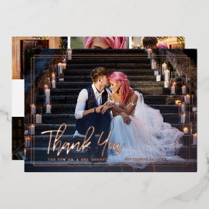 Chic Script   Foto Collage Wedding Vielen Dank Folieneinladung